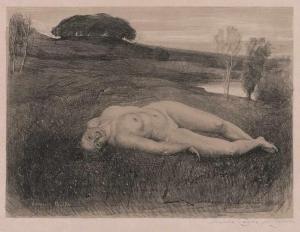 PACZKA WAGNER Cornelia,Weiblicher liegender Akt in Landschaft,1900,Galerie Bassenge 2019-11-29