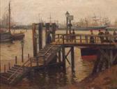 paetzold arthur 1870-1920,Landungsbrücke mit Figuren im Hamburger Hafen,Schloss DE 2009-09-19