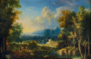 PAGANO Michele,Pastoral landscape with figures by a river and a v,Uppsala Auction 2022-06-15