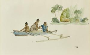 PAGE ROBERTS James 1925,Natives in Outrigger, Madang, N. Guinea,Rosebery's GB 2022-10-11