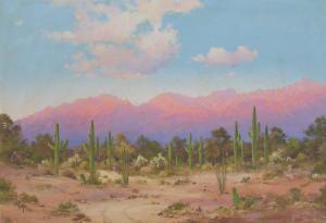 PAGE Willard 1885-1958,Western Desert Landscape with Glowing Mountains,Burchard US 2015-06-28