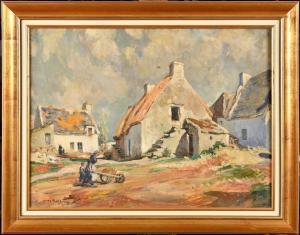 PAGES Jules Eugene 1867-1946,Village animé en Bretagne,Osenat FR 2024-04-07