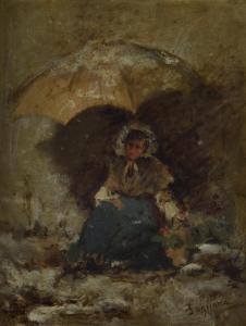PAGLIANO Eleuterio 1826-1903,Donna con ombrello,Galleria Pananti Casa d'Aste IT 2023-12-14
