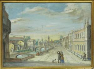 PAGLIARINI A,Scorcio di città con palazzi, fiume e figure,1946,Il Ponte Casa D'aste Srl 2012-11-27