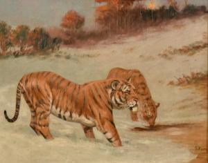 PAICE George 1854-1925,two tigers feeding at dusk in a snowy landscape,John Nicholson GB 2024-01-24