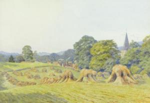 PAINE C.H,Extensive harvest landscape,1908,Burstow and Hewett GB 2014-02-26