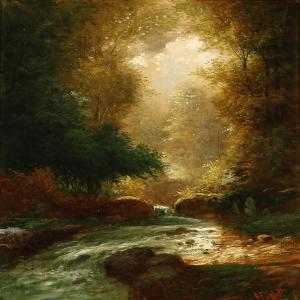 painter luke 1977,Forest scene with a stream,Bruun Rasmussen DK 2016-09-05