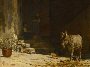 PAJETTA Pietro 1845-1911,Interno di cortile con figure e animali,1880,Meeting Art IT 2024-04-20