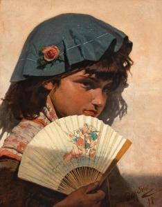 PAJETTA Pietro 1845-1911,Junges Mädchen mit Fächer,1878,Palais Dorotheum AT 2023-06-26