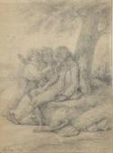 PAJOU Augustin Désiré,Vieillard assoupi au pied d'un arbre et taquiné pa,1850,Brissoneau 2019-07-03