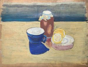 PAL Nolipa Istvan 1907-1986,Still Life with Compote, Lemon and Blue Cup,Pinter HU 2022-01-16