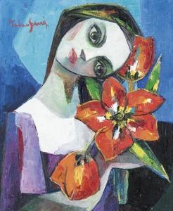 PALAU FERRE Matías 1921-2000,Portrait of woman with flowers,Subastas Segre ES 2020-07-14