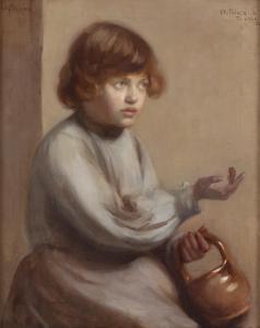 PALECZNA Amelia 1870-1953,Portrait of a girl with a clay basket,1929,Desa Unicum PL 2024-03-21