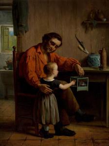 PALING Johannes Jacobus,A father and child playing with a goldfinch,1870,Rosebery's 2024-02-27