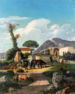 PALIZZI Nicola 1820-1870,Casale con contadini e armenti,Casa d'Aste Arcadia IT 2024-04-18