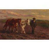 PALLYA Celesztin 1864-1948,FARMER WITH PLOUGH HORSES IN A FIELD,Waddington's CA 2017-02-25