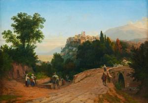 PALM Gustaf Wilhelm 1810-1890,Italienskt landskap i skymning,1847,Uppsala Auction SE 2021-06-15