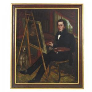 PALMER Randall 1800-1850,SELF-PORTRAIT OF THE ARTIST AT HIS EASEL, HIS DOG ,Sotheby's GB 2008-01-18