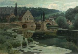 PALMIE Charles Joh. 1863-1911,Mansion by a River,Stahl DE 2023-06-23