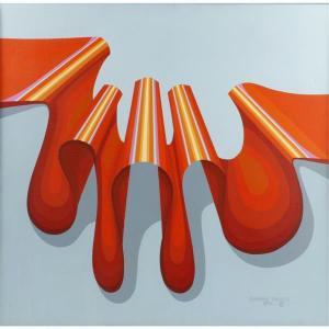 PALUZZI Claudine 1931-2018,Silk Ribbon, orange,1974,Ripley Auctions US 2020-01-19