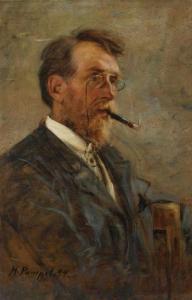 PAMPEL Hermann 1867-1935,Herr mit Zigarre Brustbildnis eines bärtigen Manne,1894,Mehlis 2020-02-27