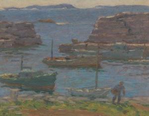 PANCOAST Henry Boller 1876-1962,Harbor scene with boats and figure,Aspire Auction US 2020-12-12