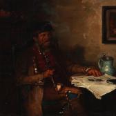 PANDEL F 1800-1800,A farmer smoking a long pipe while reading the pap,Bruun Rasmussen DK 2012-05-07