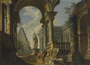 PANINI Giovanni Paolo,A capriccio of Roman ruins with soldiers resting i,Christie's 2012-06-21