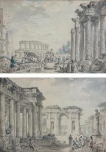 PANINI Giovanni Paolo 1691-1765,Paire de vues de ruines romaines animées, l'une,Binoche et Giquello 2013-03-29