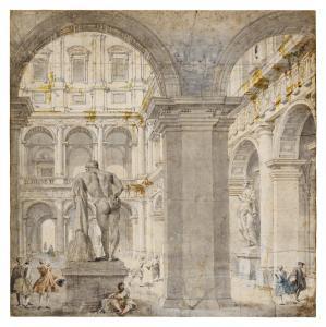 PANINI Giovanni Paolo,View of the courtyard of the Palazzo Farnese with ,Sotheby's 2024-01-31