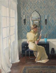 PANITZSCH Robert,A young woman at the mirror in a sunny interior,Bruun Rasmussen 2024-04-01