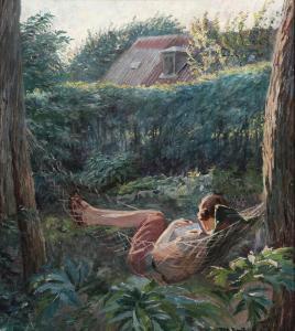 PANITZSCH Robert 1879-1949,View of a garden with a woman in a hammock,Bruun Rasmussen DK 2024-03-04