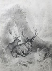 PANSEE Hermann 1800-1800,Deux cerfs couchés dans un sous-bois,Osenat FR 2013-12-22