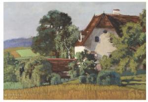 panser fleck Wilma 1890-1945,A country house with garden and landscape beyond,Mallams GB 2020-02-26