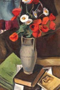 PAPATRIANDAFIL Tache 1903-1951,Still life with poppies and books,1930,Artmark RO 2023-06-19