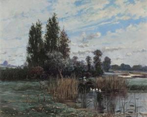 PAPE Jean Constant 1865-1920,Waterside landscape,Mainichi Auction JP 2022-11-11