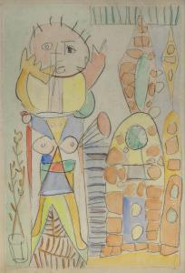 PAREJA Miguel Angel 1908-1984,Composición con figura de mujer,Castells & Castells UY 2020-01-10
