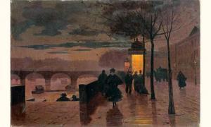 PARENT Léon 1869-1943,le soir, quai du louvre,Aguttes FR 2005-12-19