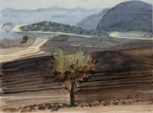 PARFITT David 1943,Untitled landscape with tree,1989,Mallams GB 2021-09-16
