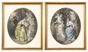PARI de Juan 1857-1931,Scription: CENAS ROMNTICAS par de gravuras colorid,Renascimento PT 2016-09-27