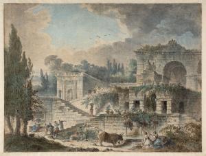 PARIS Pierre Adrien 1745-1819,Lavandières et taureau devant,Artcurial | Briest - Poulain - F. Tajan 2023-09-26