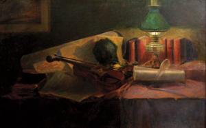 PARIZEK Rudolf 1886,Still-life with a violin and oil lamp,Meissner Neumann CZ 2007-05-27