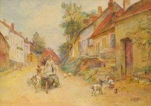 PARKER John 1839-1915,Lady pushing a cart through village,Rosebery's GB 2017-05-20