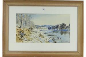 PARKER Maude 1904-1932,a log cabin on the banks of a snowy river,Burstow and Hewett GB 2015-05-27