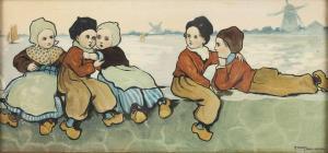 PARKINSON Ethel 1868-1957,Enfant jouant au bord de l\’eau en Hollande,Chayette et Cheval 2023-06-02