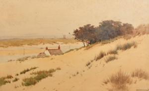 PARKYNS William Samuel 1875-1949,cottage amongst dunes by an estuary,John Nicholson GB 2024-01-24