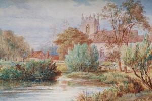 PARRIS Edmund Thomas,Church and Farm near the River at Ashoe,Warwickshi,1860,Bonhams 2008-10-18