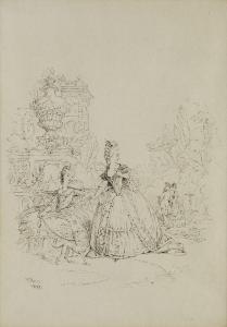 PARRIS Edmund Thomas,Four figures in the gardens of a large house,1845,Rosebery's 2022-07-19