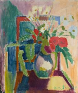 PARROW Karin 1900-1984,Still life with flowers on chair,John Moran Auctioneers US 2019-06-23