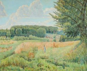 PARSLEV Einar 1891-1977,Summer landscape with a woman in a field,Bruun Rasmussen DK 2022-10-03